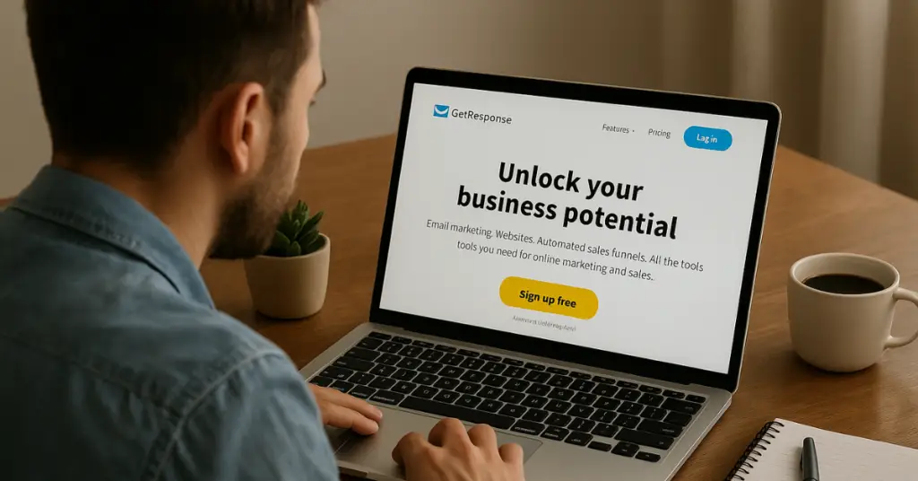 a man sitting at a desk using a laptop